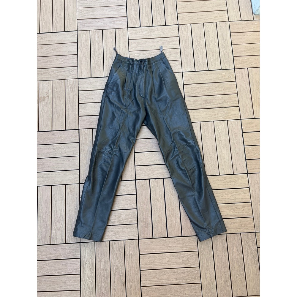 Margaret Godfrey Bagatelle brownish black leather high waisted pants fully lined